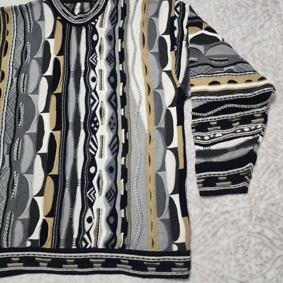 Vintage Men 3D Knit Grandpa Sweater SizeXL  90s Retro Cozy Heritage Black Grey - Picture 4 of 16